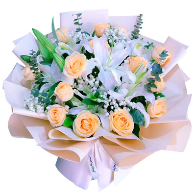 娄底16朵香槟玫瑰2支百合，爱的温暖和幸福