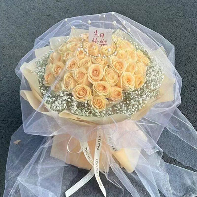 娄底52朵香槟玫瑰满天星，你就是我的全部