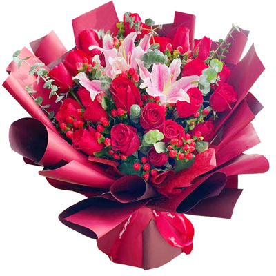 娄底22朵红玫瑰百合，爱的火焰