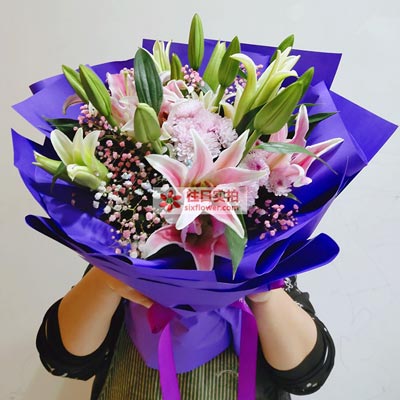 娄底6支粉色多头百合，真诚的问候