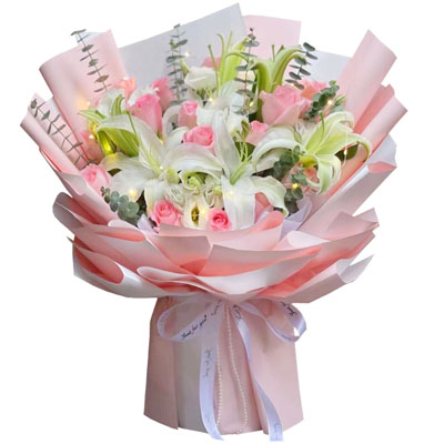 娄底16朵粉玫瑰百合，感情稳定坚固