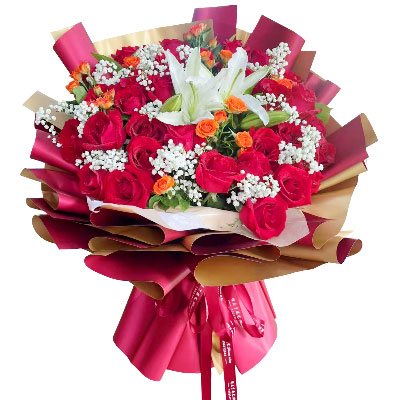 娄底33朵红玫瑰百合，爱如同花般绽放